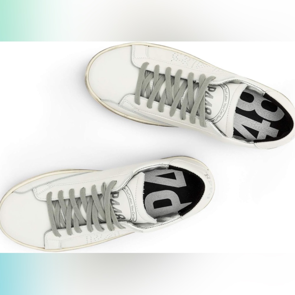 P448 John White Leather Low-Top Italian Sneaker Size 40 - Picture 5 of 16